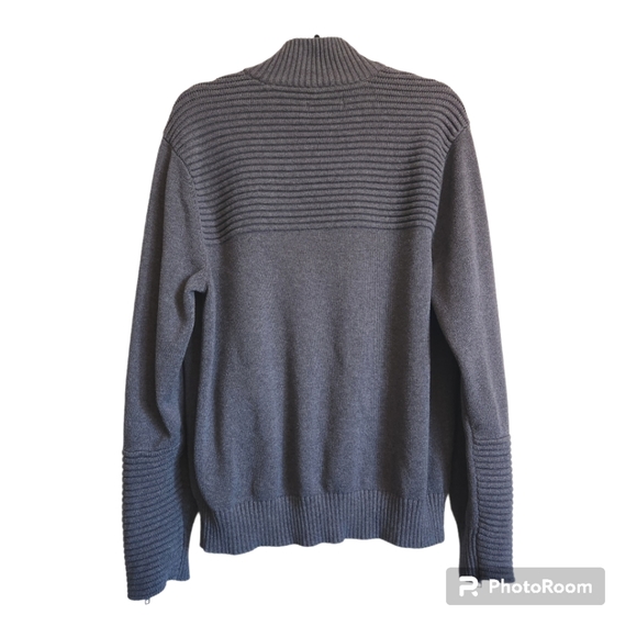 G by Guess Men's Knit Mock Neck Zip Cardigan Sz. XL Gray Ribbed Texture Sweater - Picture 2 of 16